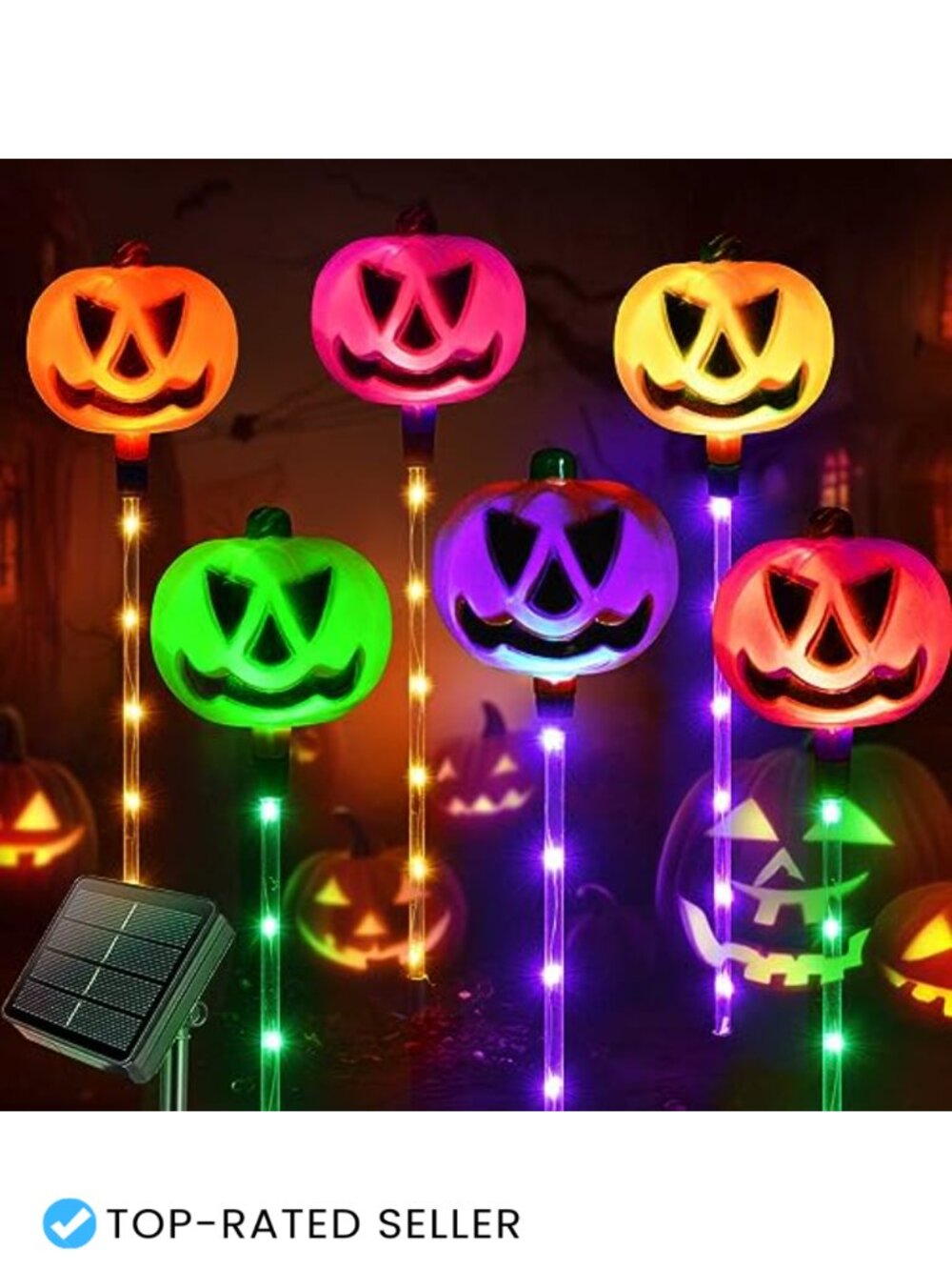 Set of 6 Solar Pumpkin Pathway Lights for Halloween Outdoor Decorations